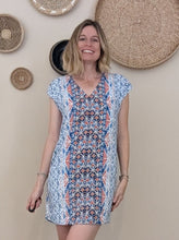 Load image into Gallery viewer, V-neck Shift Dress - Blue Geometric
