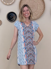 Load image into Gallery viewer, V-neck Shift Dress - Blue Geometric
